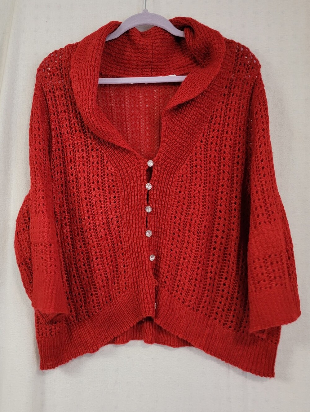 Cato Red Open-Knit Button Front Cardigan